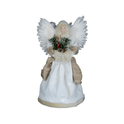 Ivory Angel with Feather Wings Christmas Tree Topper