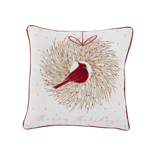 Cardinal Christmas Wreath Pillow