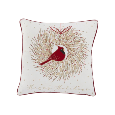 Cardinal Christmas Wreath Pillow