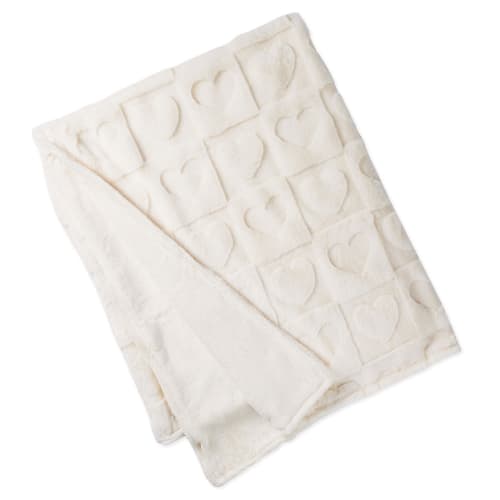 Cream Heart Pattern Plush Throw Blanket, 50x60