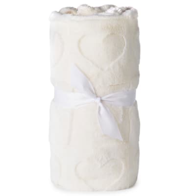 Cream Heart Pattern Plush Throw Blanket, 50x60