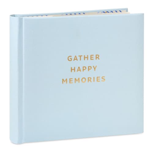 Gather Happy Memories Gold on Light Blue Linen Photo Album