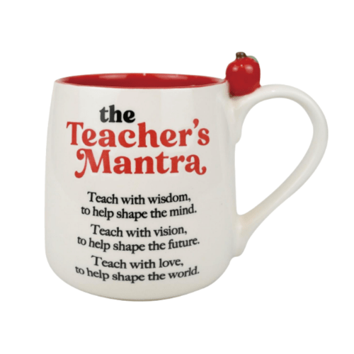 Teacher Mantra with Sculpted Apple Mug