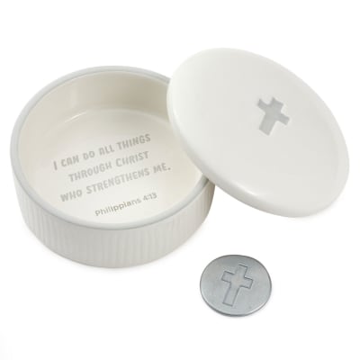 DaySpring I Can Do All Things Lidded Trinket Dish With Metal Token