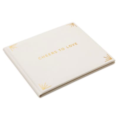 Cheers to Love Gold on Cream Linen Guest Book