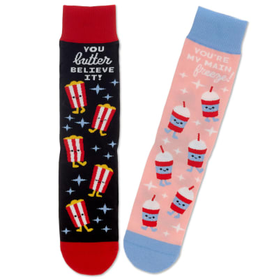 Better Together | Popcorn and Slushie Funny Crew Socks