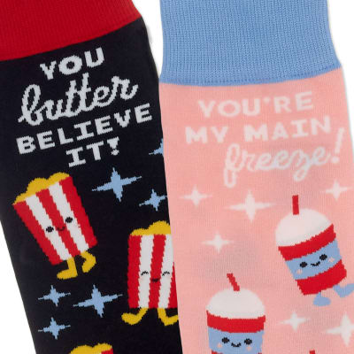 Better Together | Popcorn and Slushie Funny Crew Socks