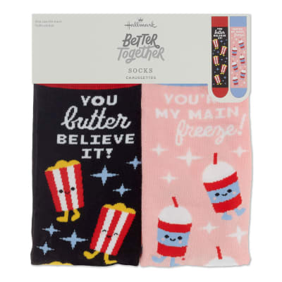 Better Together | Popcorn and Slushie Funny Crew Socks