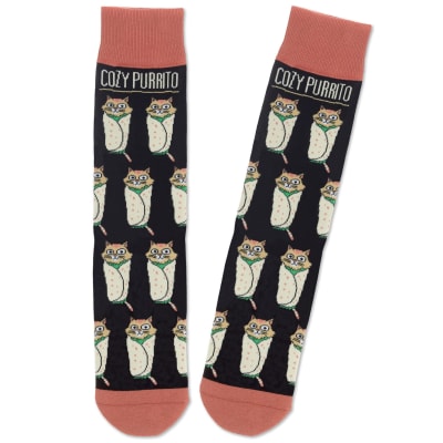 Shoebox Cat Purrito Funny Crew Socks
