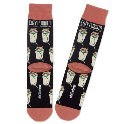 Shoebox Cat Purrito Funny Crew Socks