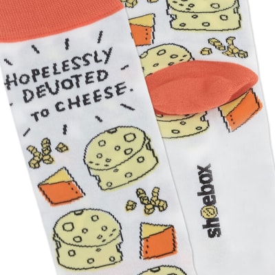 Shoebox Devoted to Cheese Funny Crew Socks