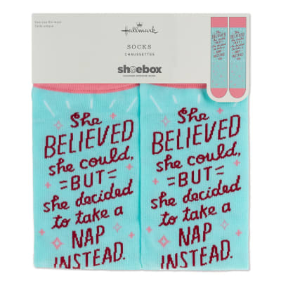 Shoebox She Believed Funny Crew Socks