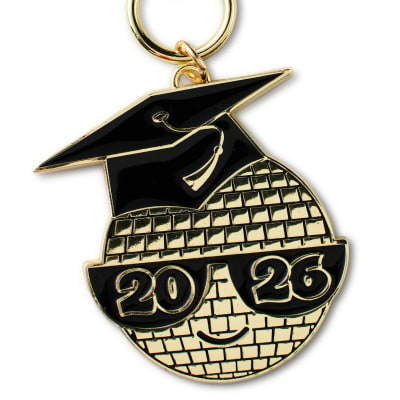Black and Gold Disco Ball 2026 Graduation Keychain