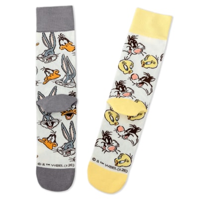 Looney Tunes™ Cartoon Faces Mismatched Novelty Crew Socks