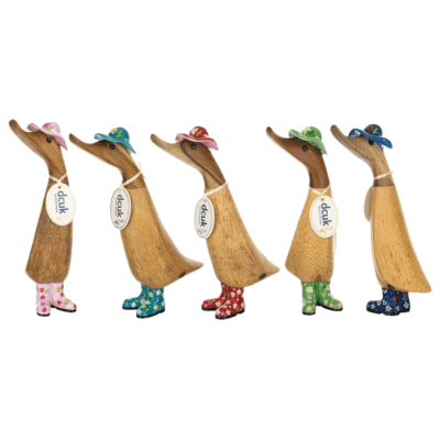 DCUK Floral Hats and Welly Boots Duckling Wooden Figurine