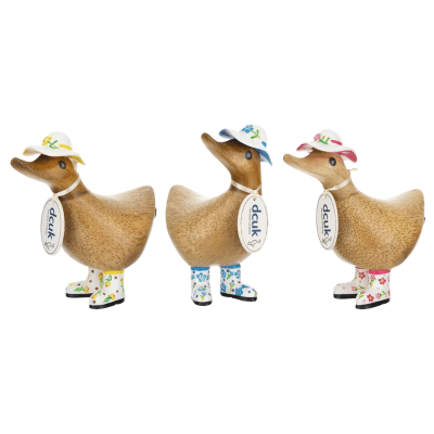 DCUK Flower Hat Ducky Wooden Figurine