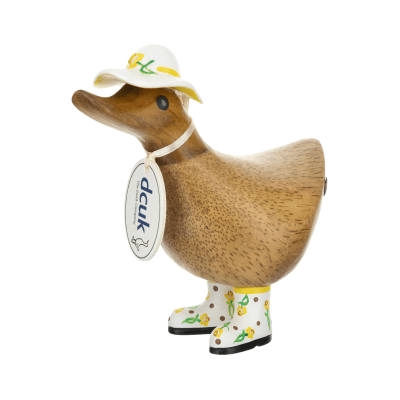 DCUK Flower Hat Ducky Wooden Figurine