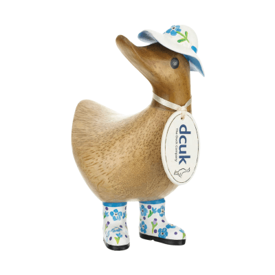 DCUK Flower Hat Ducky Wooden Figurine