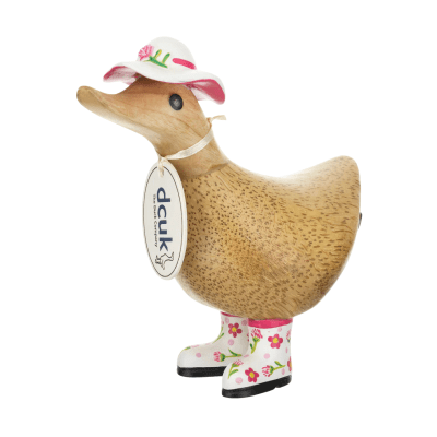DCUK Flower Hat Ducky Wooden Figurine