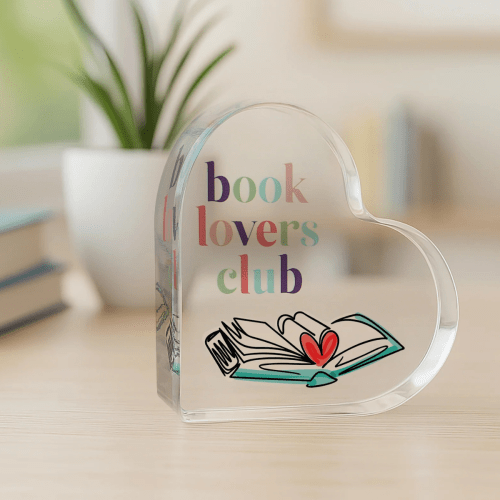 Book Lovers Club Acrylic Heart Plaque