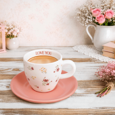 Petals Of Love 'Love You' Espresso Cup & Saucer