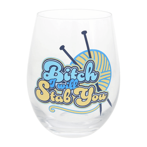 Hook, Knit and Wit 'Stab You' Stemless Wine Glass