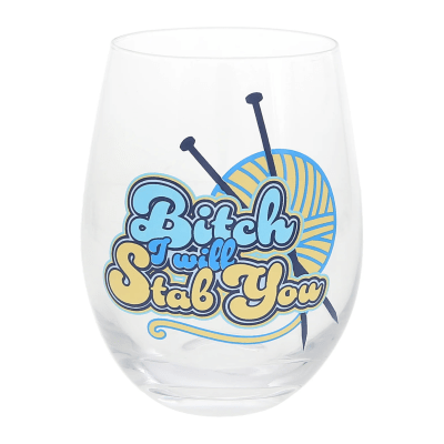 Hook, Knit and Wit 'Stab You' Stemless Wine Glass