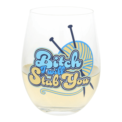 Hook, Knit and Wit 'Stab You' Stemless Wine Glass