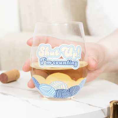 Hook, Knit and Wit 'I'm Counting' Stemless Wine Glass