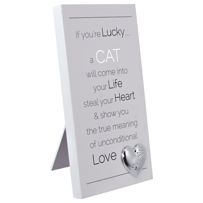 Malden 'Lucky To Have A Cat Reflection' with Metal Heart Easel Back Sign