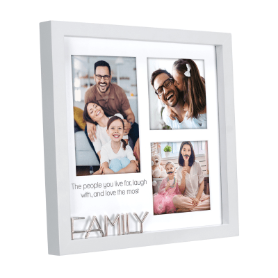 Malden 'Family' Three Photo Collage Grey Square Picture Frame