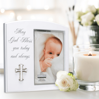 Malden 'May God Bless You' with Cross White Picture Frame