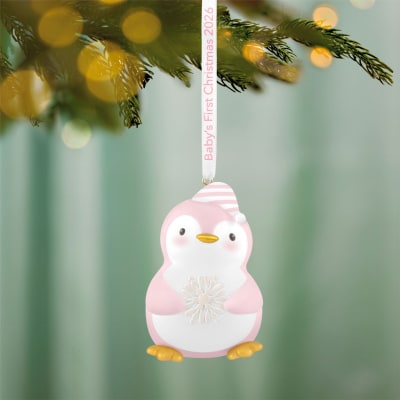 Baby Girl's First Christmas Penguin 2026 Ornament