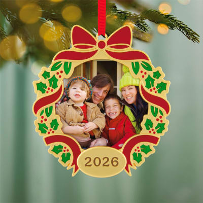 Our Family Christmas 2026 Photo Frame Metal Ornament