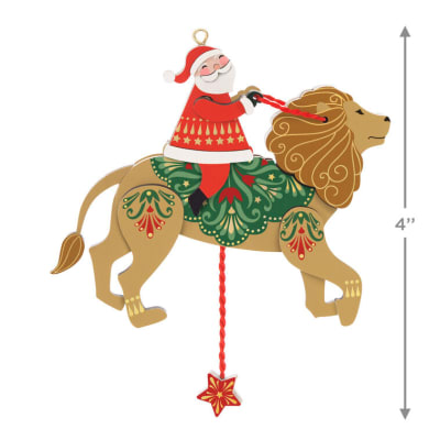 Pull-String Lion With Santa Wood Ornament
