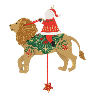 Pull-String Lion With Santa Wood Ornament