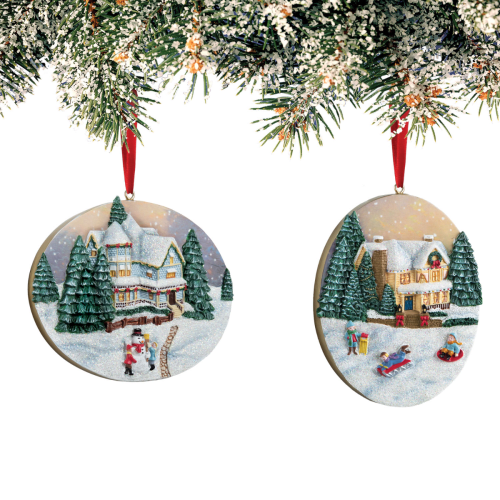 Thomas Kinkade Snowy Day Christmas Tree Ornaments, Set of 2