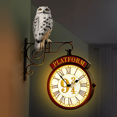 Harry Potter™ 'Platform 9 3/4' King’s Cross Station Two-Sided Illuminated Wall Clock
