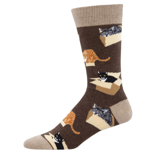 Socksmith Men's 'Cat In A Box' Brown Heather Socks