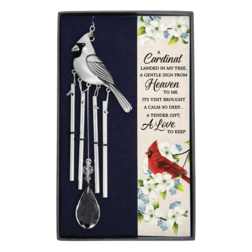 Memorial Cardinal 'Sign From Heaven To Me' Metal and Crystal Wind Chimes