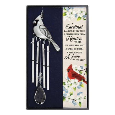 Memorial Cardinal 'Sign From Heaven To Me' Metal and Crystal Wind Chimes