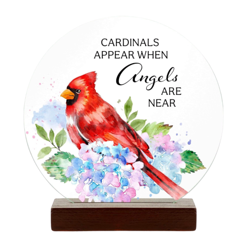 Memorial 'Cardinals Appear When Angels Are Near' Round Glass Sign