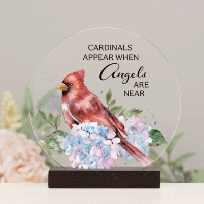 Memorial 'Cardinals Appear When Angels Are Near' Round Glass Sign