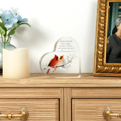 Always By Your Side Memorial 'Memory Becomes A Treasure' Acrylic Heart Plaque