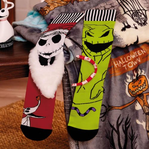 Disney Tim Burton's The Nightmare Before Christmas Jack Skellington and Oogie Boogie Mismatched Novelty Crew Socks