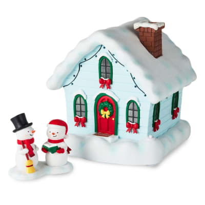 Magic Snowman Village Musical Christmas House and Carolers Tabletop Decorations With Light, Set of 2