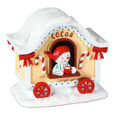 Magic Snowman Village Hot Cocoa Cart Tabletop Decoration, 4.25