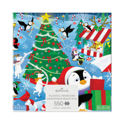 Playful Penguins Christmas Mart Fun 550-Piece Jigsaw Puzzle