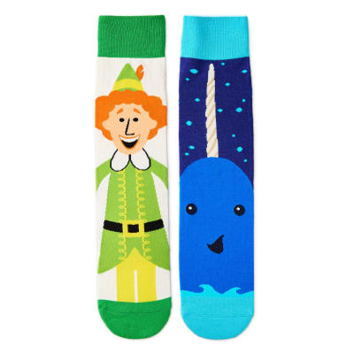 Elf Buddy and Narwhal Novelty Crew Socks