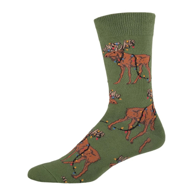 Socksmith Men's 'Christmas Lights Moose' Parrot Green Socks